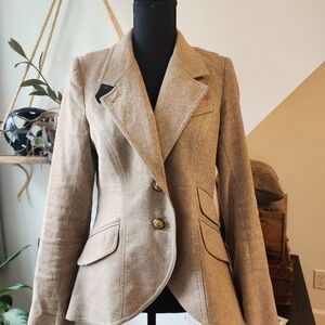 Smythe Equestrian Blazer With Leather Elbow Pads Light Brown Size 10